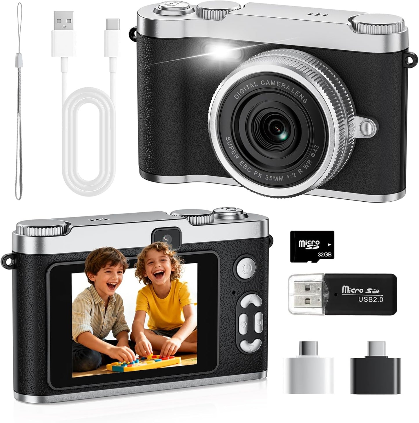 Upgrade Kids Selfie Camera, HD Digital Video Cameras for Toddler, Portable Toy for 3 4 5 6 7 8 Year Old Girl with 32GB SD Card-Pink