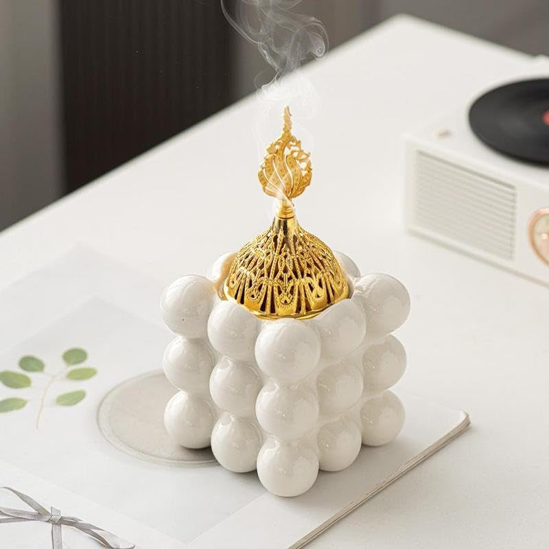 Square Ceramic Incense Burner, Modern Desktop Incense Burner, Room Scents, Home Fragrance Holder for Home Office Desktop Decoration, Household Items (White)