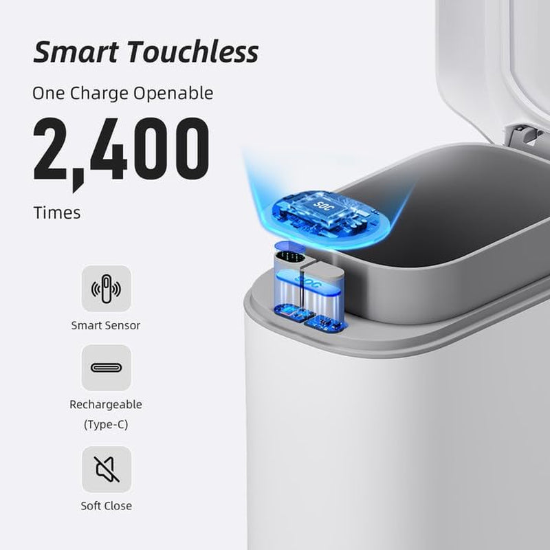 Bathroom Trash Can with Lid, Motion Sensor Trash Can Automatic Touchless, 3.5 Gallon Smart Garbage Can with Lid,Auto-Adsorption Slim Small Waste Basket for Bedroom,Bathroom,Kitchen