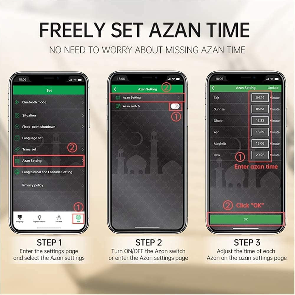 SQ112 Quran Speaker,Touch Quran Lamp Bluetooth Cube Speake AZAN Speaker with Remote & APP Control Full Recitations of Famous Imams and Quran Translation in Many Languages Including English, Arabic