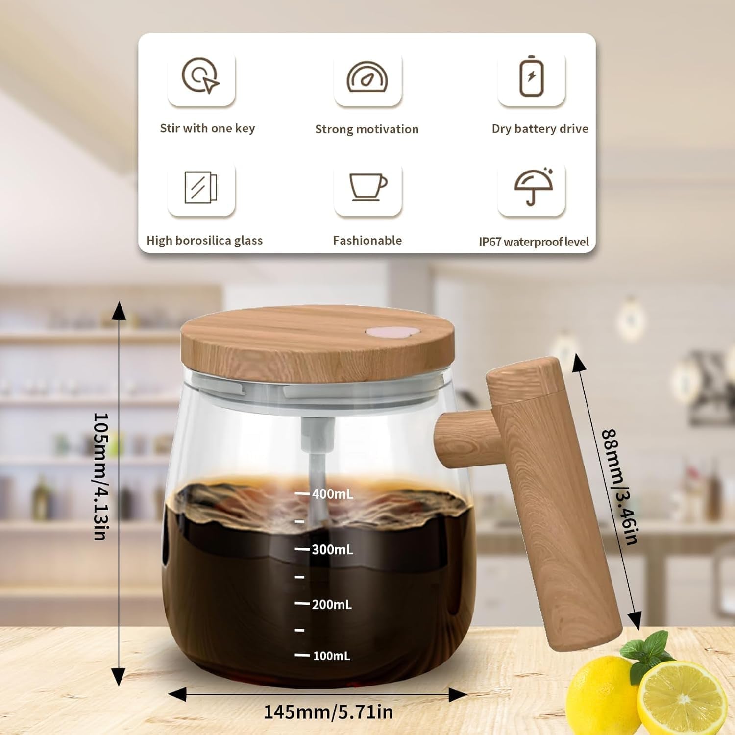 Electric Mixing Mug,Self Stirring Coffee Mug with Lid & Handle Home Office Stirring Cup,400Ml Lightweight Self Mixing Cup High Speed Suitable for Coffee/Milk/Protein Powder