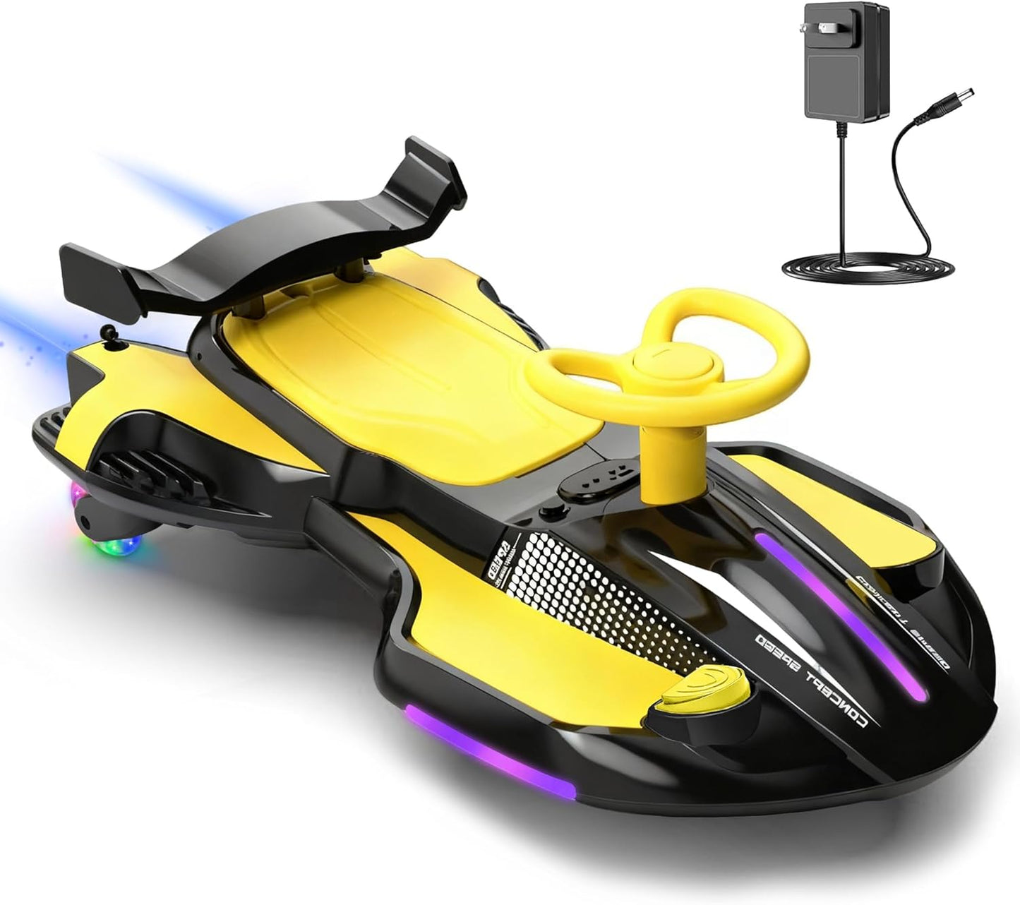 12V Electric Wiggle Car with Pedal for Kids, Rechargeable 2 in 1 Swing Car, Drifting Ride on Toys with Backrest, Anti-Rollover, Spray, Flashing Light, Music, for Ages 3 and Up, 150 Lbs (White)