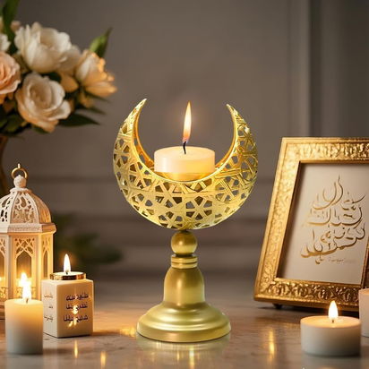 Eid Ramadan Kareem New Moon Shape Candle Holder,,Moon Candle Stand Centerpieces for Eid Mubarak Table Decorations (3 Pcs)