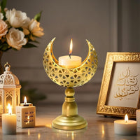Eid Ramadan Kareem New Moon Shape Candle Holder,,Moon Candle Stand Centerpieces for Eid Mubarak Table Decorations (3 Pcs)