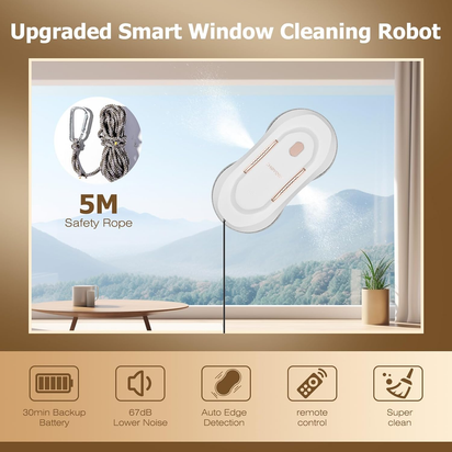 CL3 Window Cleaner Robot with Dual Water Spray Automatic Window Cleaning Washer Robot with Remote Control 3000Pa Suction Glass Cleaning Cleaner for Vertical Surface/Glass/Door