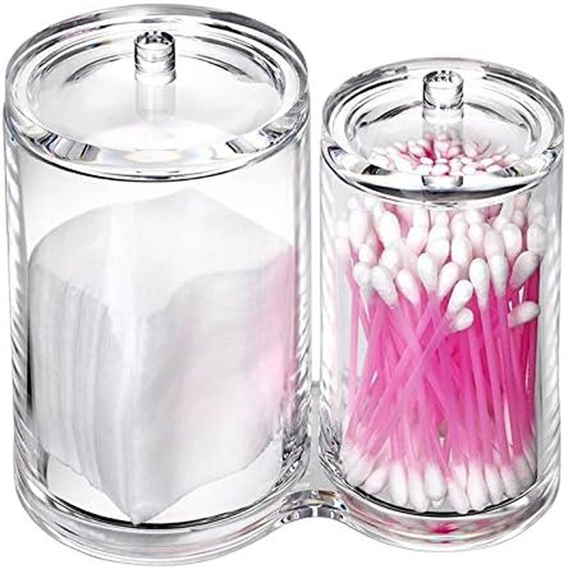 Clear Acrylic Cotton Swab Holder Preminm Quality round Container Cotton Pad Q-Tip Organize Case for Make up Brush Clear Apothecary Jar