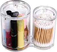 Clear Acrylic Cotton Swab Holder Preminm Quality round Container Cotton Pad Q-Tip Organize Case for Make up Brush Clear Apothecary Jar
