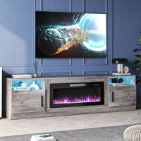Fireplace TV Stand Entertainment Center with 36" Fireplace, 70" Wooden TV Stand for Tvs up to 80", Media TV Console with High Gloss Storage Cabinet and 16 Colors LED Lights (Black)