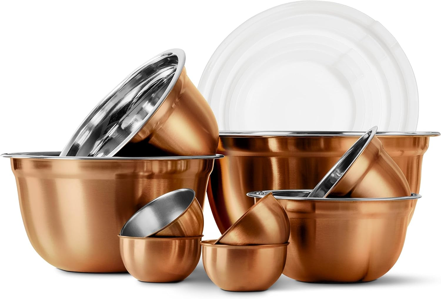 18 Piece Mixing Bowls Set with Airtight Lids, Stainless Steel Bowl Organizers, Food Storage Containers, Meal Prep, Nesting Salad Bowls for Cooking, Baking, Kitchen Use, Copper