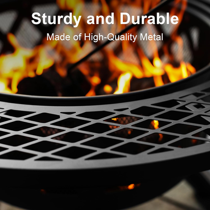 Fire Pit with Poker, 32 Inch Outdoor Fire Pit Patio, Wood Burning Firepits for outside with Grill