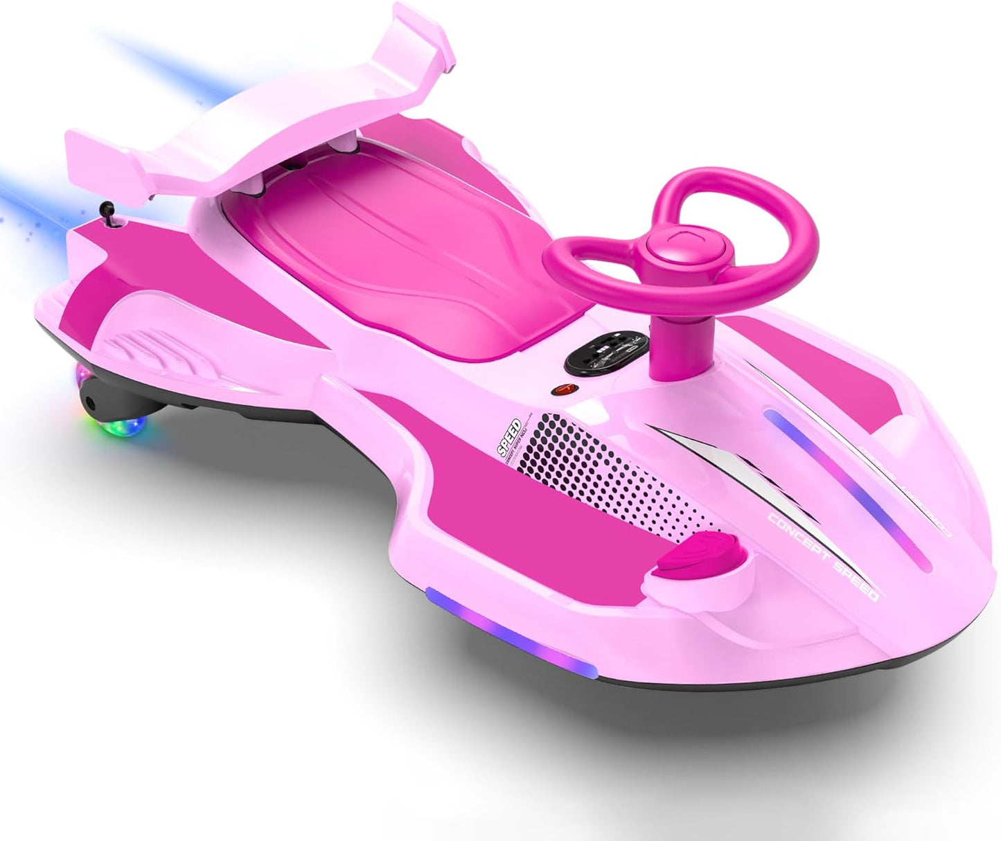 12V Electric Wiggle Car with Pedal for Kids, Rechargeable 2 in 1 Swing Car, Drifting Ride on Toys with Backrest, Anti-Rollover, Spray, Flashing Light, Music, for Ages 3 and Up, 150 Lbs (White)