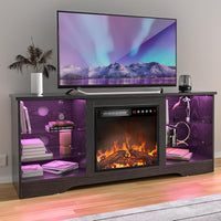 Fireplace TV Stand Entertainment Center with 36" Fireplace, 70" Wooden TV Stand for Tvs up to 80", Media TV Console with High Gloss Storage Cabinet and 16 Colors LED Lights (Black)