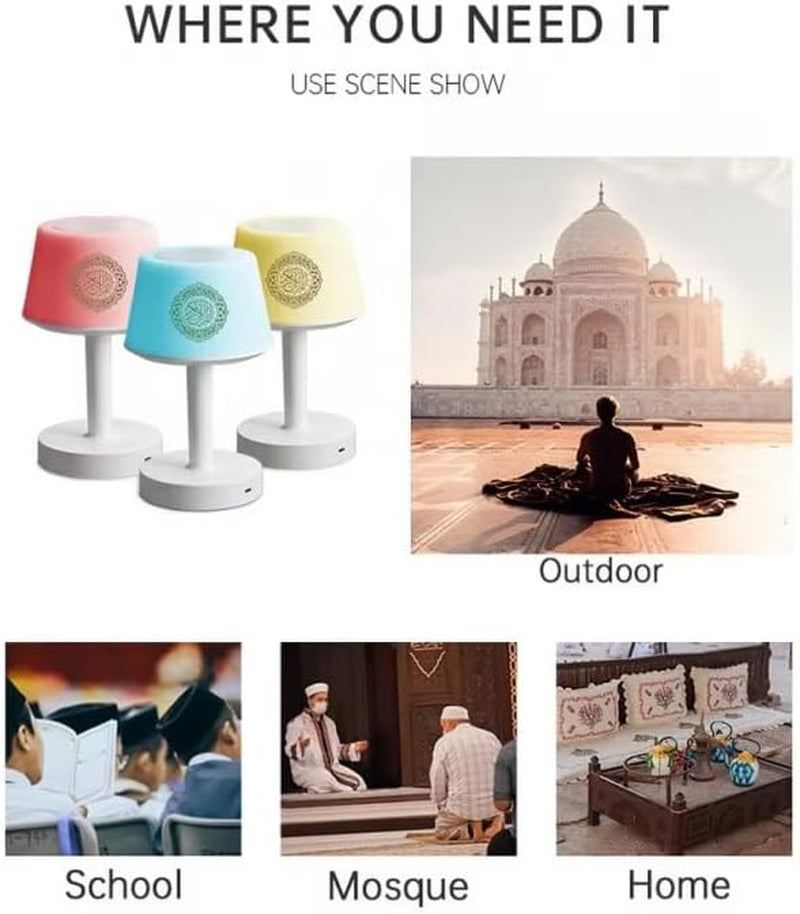Portable Quran Speaker with Bluetooth & Touch Control – Islamic Muslim Quran Player, Nightlight Bedside Lamp, Table Decoration, Gift for Home & Prayer