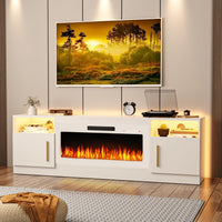 Fireplace TV Stand Entertainment Center with 36" Fireplace, 70" Wooden TV Stand for Tvs up to 80", Media TV Console with High Gloss Storage Cabinet and 16 Colors LED Lights (Black)