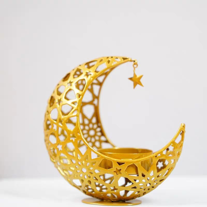 Eid Ramadan Kareem New Moon Shape Candle Holder,,Moon Candle Stand Centerpieces for Eid Mubarak Table Decorations (3 Pcs)