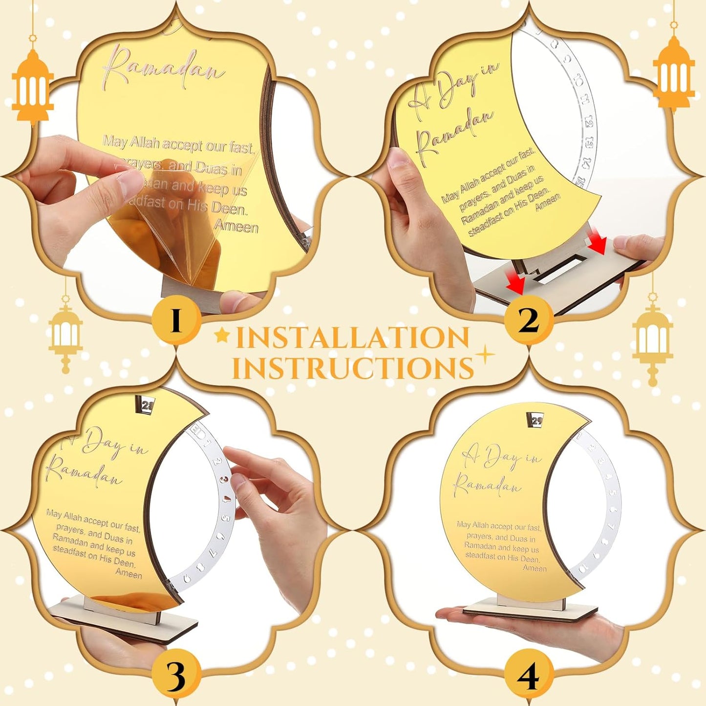 Ramadan Advent Calendar 2026 Eid Mubarak Countdown Calendar Acrylic round Ramadan Decorations for Home Table Decor Muslim Festival Reminder Islamic Party Supplies Decorations