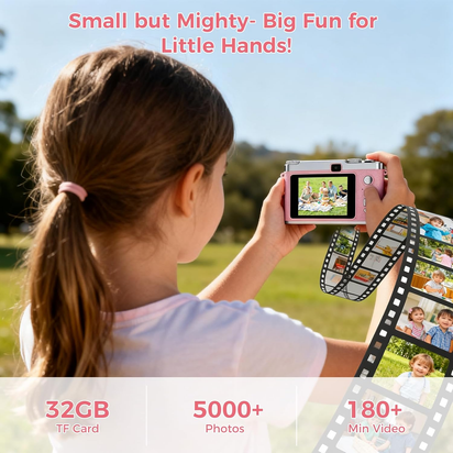 Upgrade Kids Selfie Camera, HD Digital Video Cameras for Toddler, Portable Toy for 3 4 5 6 7 8 Year Old Girl with 32GB SD Card-Pink