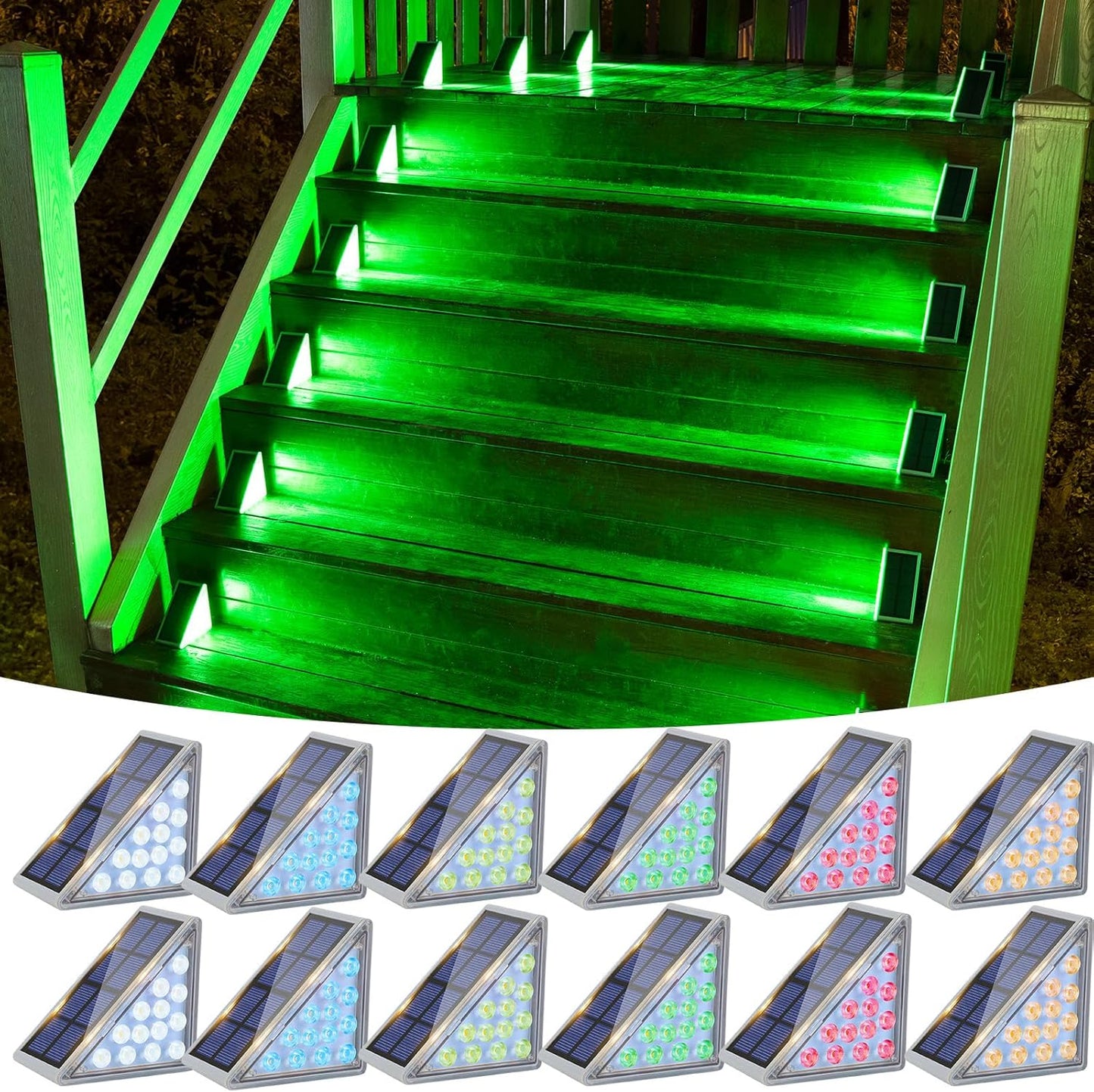 Solar Stair Lights 6 Pack, Solar Step Lights Outdoor Waterproof IP67, LED Outdoor Step Light,Outdoor Light Decor for Garden Stair, Deck, Front Step, Front Porch, and Patio（3000K）