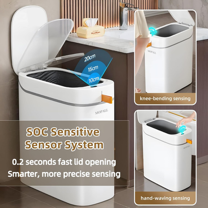 Bathroom Trash Can with Lid, Motion Sensor Trash Can Automatic Touchless, 3.5 Gallon Smart Garbage Can with Lid,Auto-Adsorption Slim Small Waste Basket for Bedroom,Bathroom,Kitchen