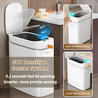 Bathroom Trash Can with Lid, Motion Sensor Trash Can Automatic Touchless, 3.5 Gallon Smart Garbage Can with Lid,Auto-Adsorption Slim Small Waste Basket for Bedroom,Bathroom,Kitchen