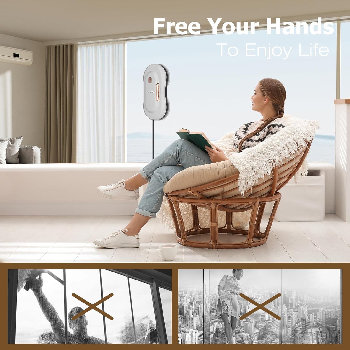 CL3 Window Cleaner Robot with Dual Water Spray Automatic Window Cleaning Washer Robot with Remote Control 3000Pa Suction Glass Cleaning Cleaner for Vertical Surface/Glass/Door