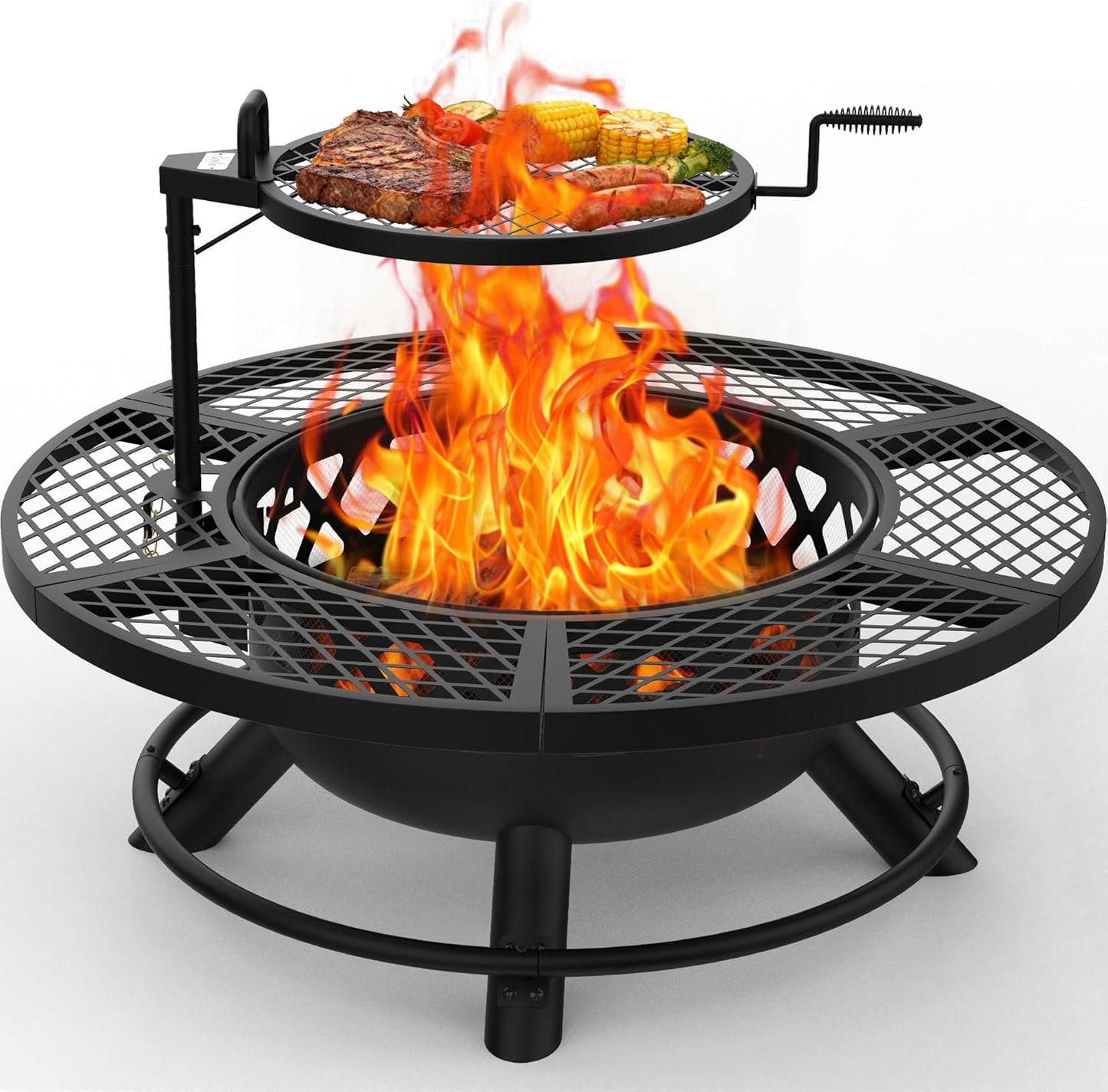Fire Pit with Poker, 32 Inch Outdoor Fire Pit Patio, Wood Burning Firepits for outside with Grill