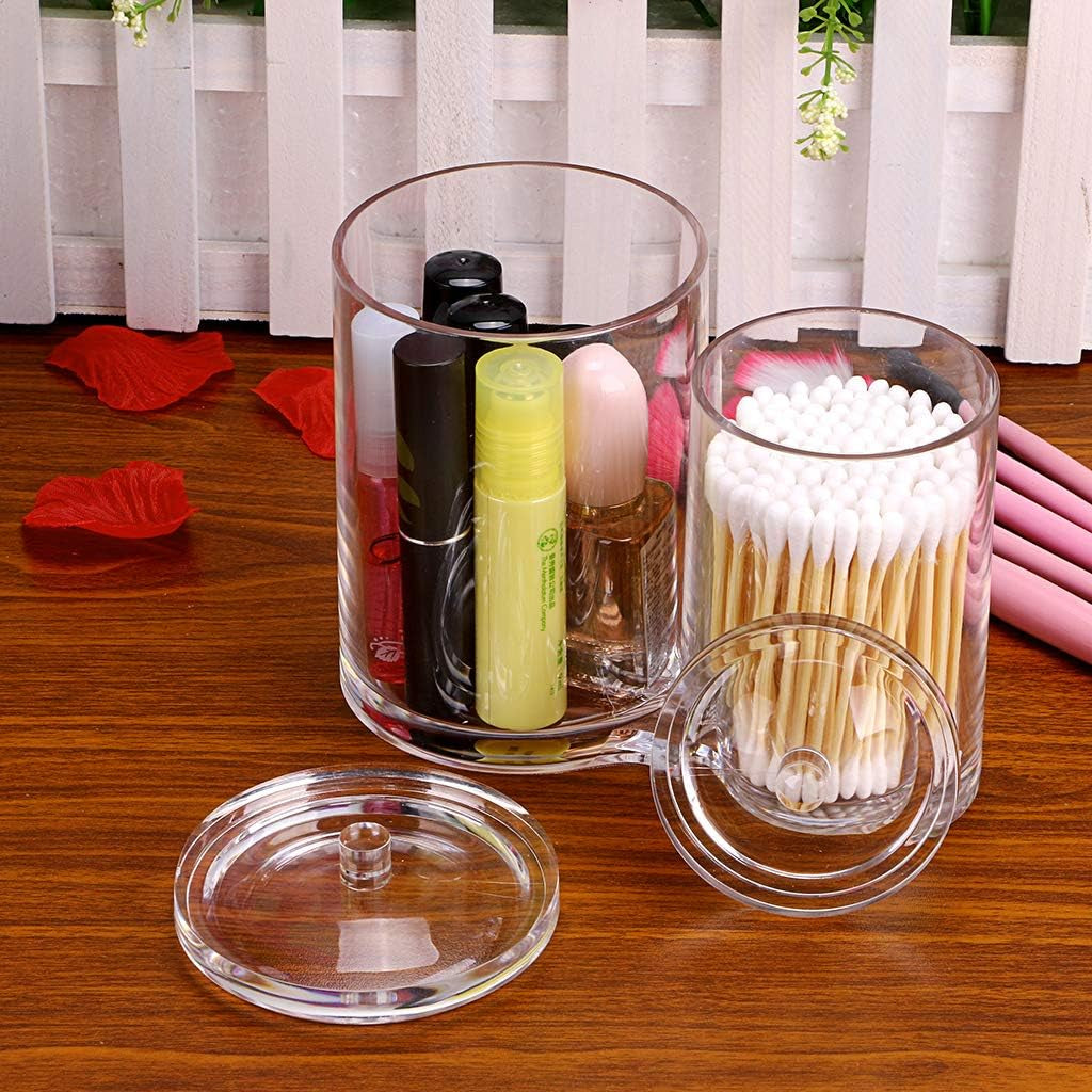 Clear Acrylic Cotton Swab Holder Preminm Quality round Container Cotton Pad Q-Tip Organize Case for Make up Brush Clear Apothecary Jar