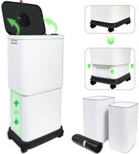 13 Gallon Trash Can with Lid, 25-45 L Altitude Variable Bin, Garbage Can with Wheels for Kitchen, Bathroom, Bedroom, Office, Two Space-Saving Small Waste Bin and Garbage Bag