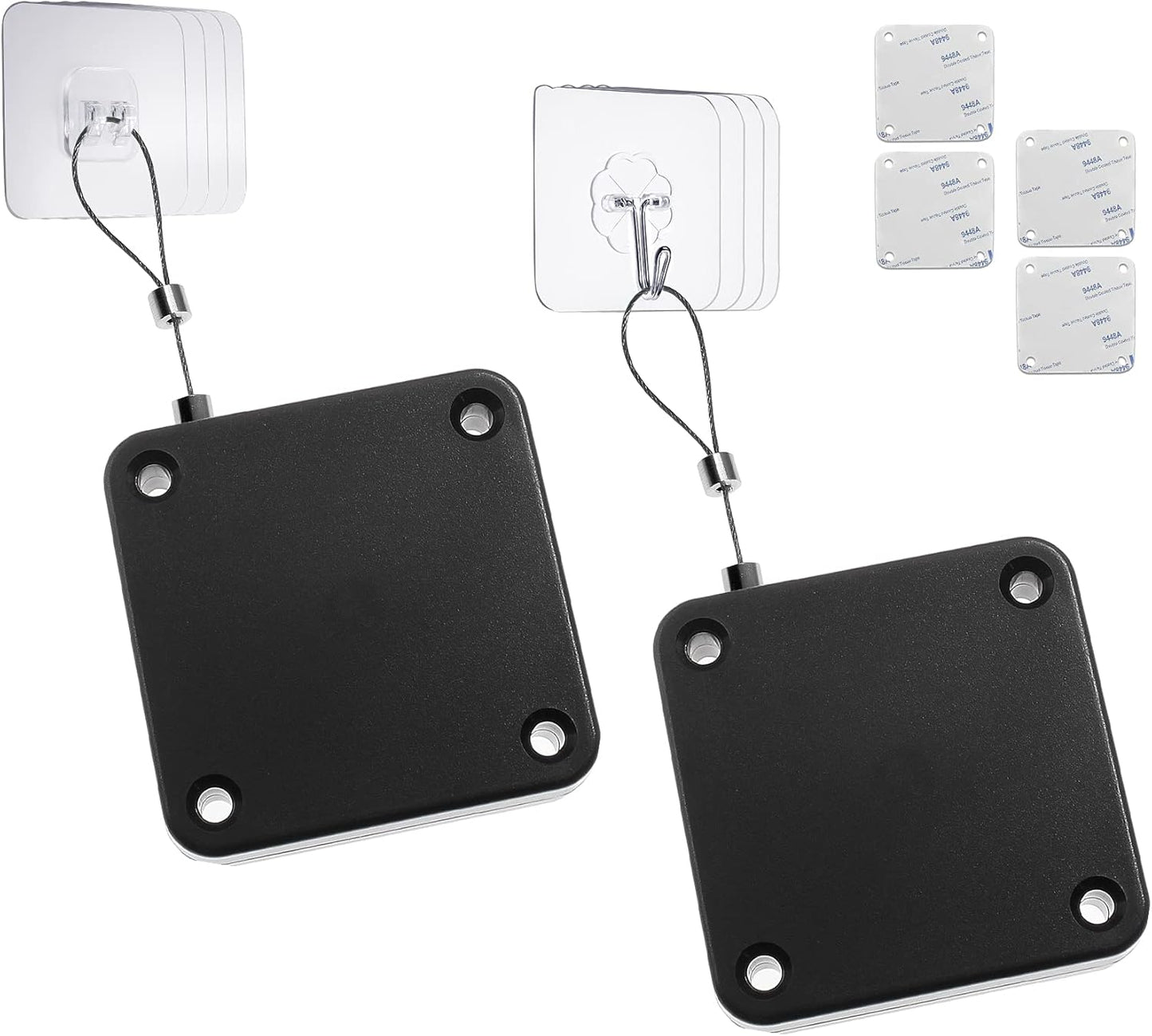 800G Set of 2 Punch-Free Automatic Sensor Door Closer, Multifunctional Drawstring Auto Door Closer for Residential Commercial Bedroom Room Storm (2 Pcs Black)