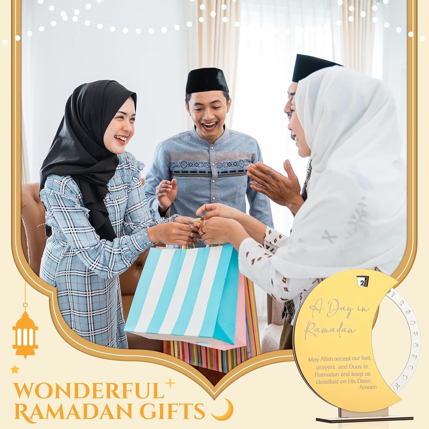 Ramadan Advent Calendar 2026 Eid Mubarak Countdown Calendar Acrylic round Ramadan Decorations for Home Table Decor Muslim Festival Reminder Islamic Party Supplies Decorations