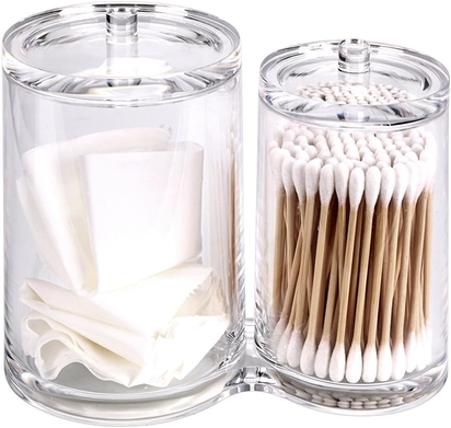Clear Acrylic Cotton Swab Holder Preminm Quality round Container Cotton Pad Q-Tip Organize Case for Make up Brush Clear Apothecary Jar