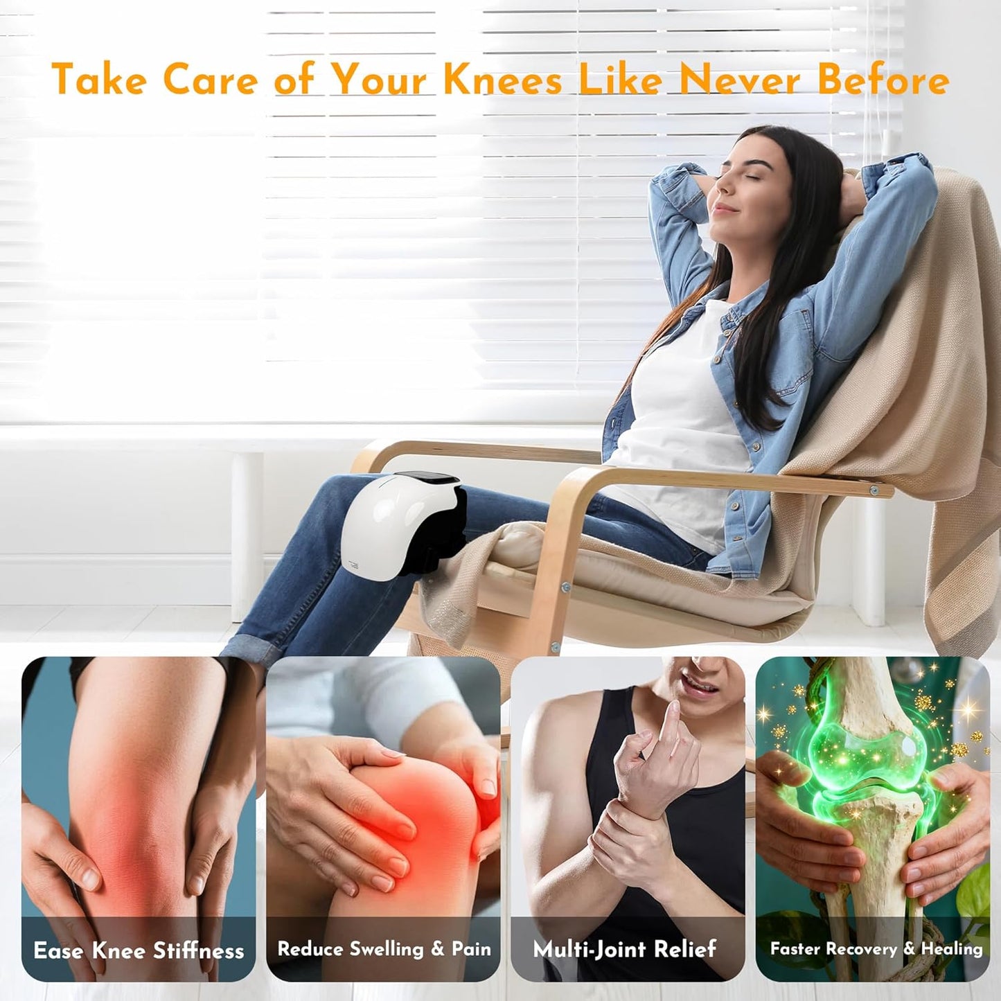 2026 New 3-In-1 Cordless Knee Massager with Heat, Red Light Therapy & 3 Vibration Modes, 3 Heating Levels, Heated Knee Pad for Pain Relief, Gifts for All Ages