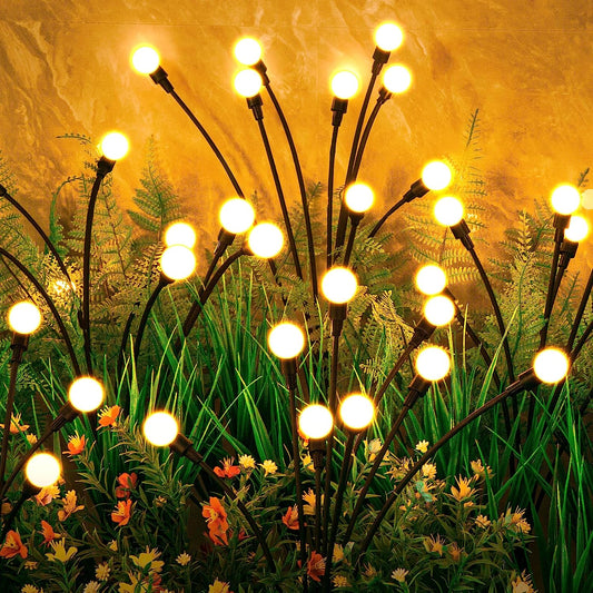 Solar Lights Outdoor(4 Pack,32 Leds),  Solar Garden Lights, Outdoor Decorations, Firefly Light for Patio Decor, Big Bulb, Unique Gifts for Women, Gifts for Grandma