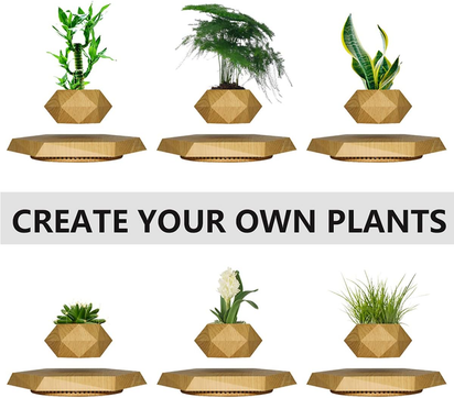 Levitating Plant Pot, Magnetic Levitation Flower Pot Rotating Planters Suspension Floating Plant Succulents Potted for Home Living Room Office Desk Decoration (Wood)