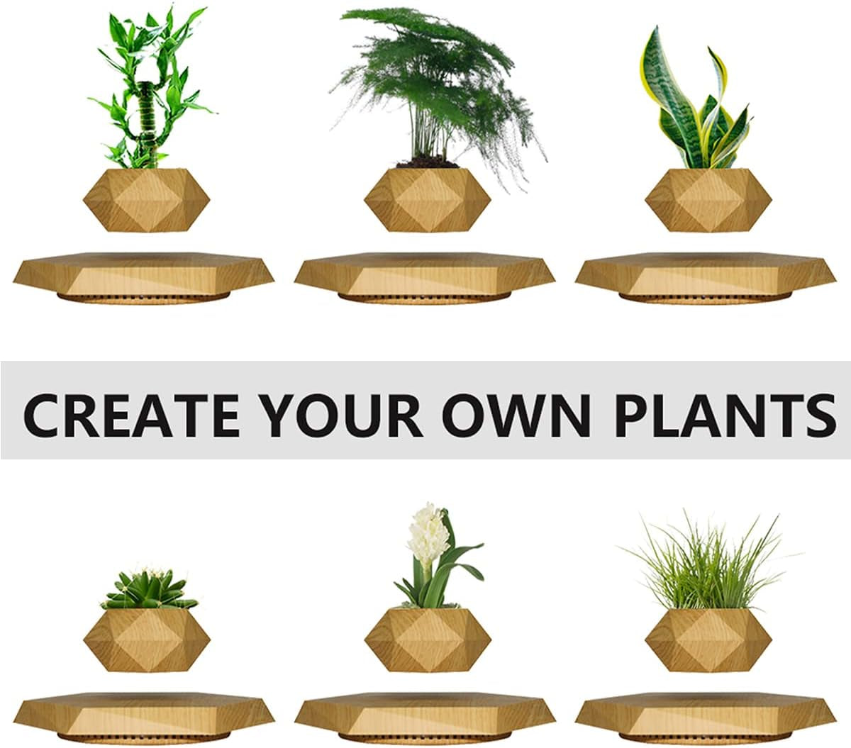 Levitating Plant Pot, Magnetic Levitation Flower Pot Rotating Planters Suspension Floating Plant Succulents Potted for Home Living Room Office Desk Decoration (Wood)