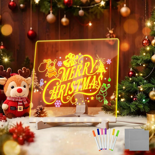 Acrylic Drawing Board for Kids, Acrylic Dry Erase Board with Light with Stand, Markers & Rags,Led Note Board with Colors,Message Board,Perfect for Bedroom, Holidays,Home (5.9"L X 5.9"W-Single)