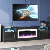 Fireplace TV Stand Entertainment Center with 36" Fireplace, 70" Wooden TV Stand for Tvs up to 80", Media TV Console with High Gloss Storage Cabinet and 16 Colors LED Lights (Black)
