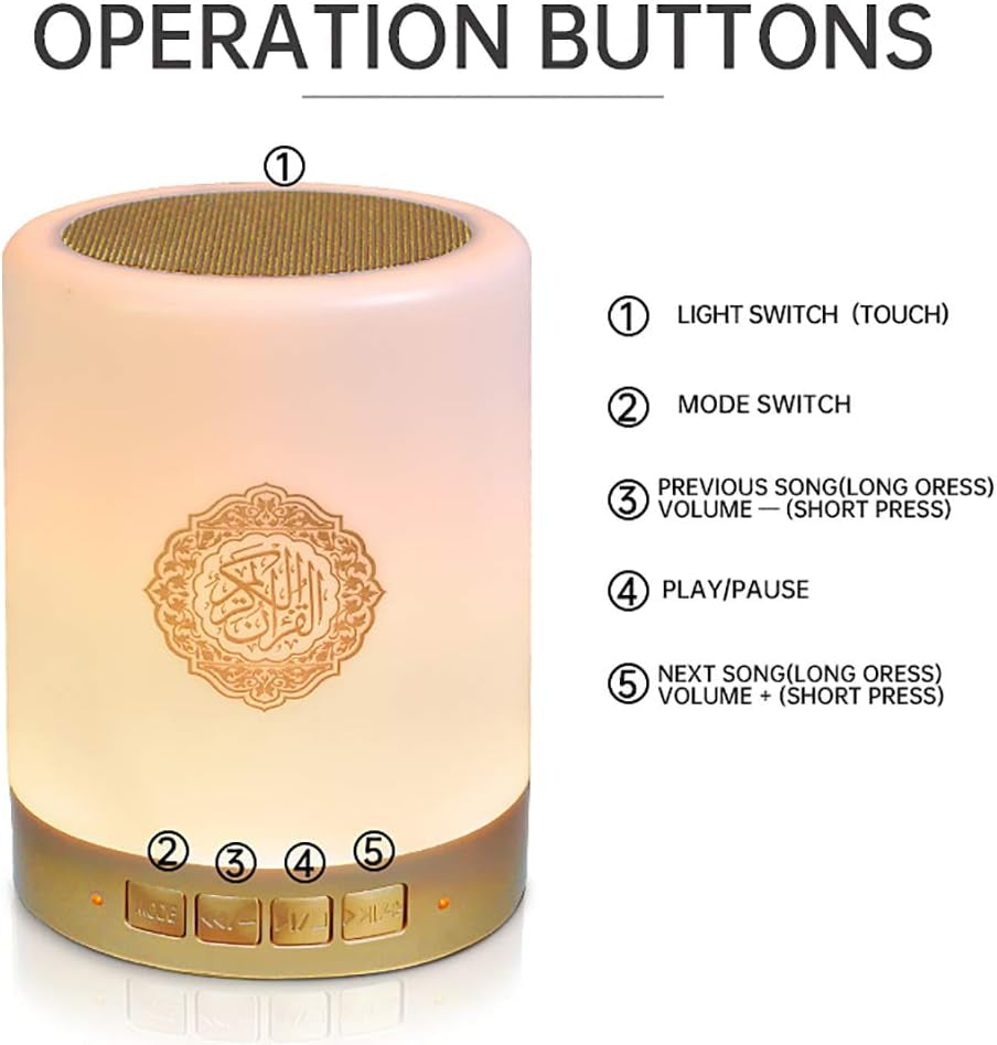 SQ112 Quran Speaker,Touch Quran Lamp Bluetooth Cube Speake AZAN Speaker with Remote & APP Control Full Recitations of Famous Imams and Quran Translation in Many Languages Including English, Arabic