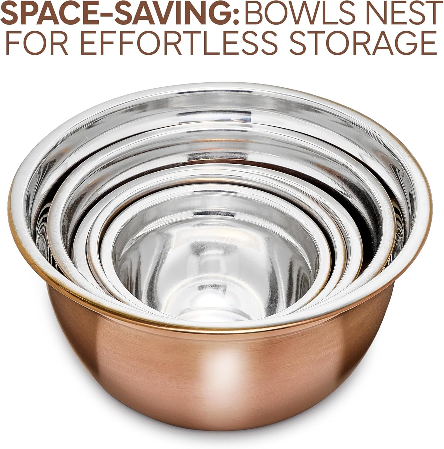 18 Piece Mixing Bowls Set with Airtight Lids, Stainless Steel Bowl Organizers, Food Storage Containers, Meal Prep, Nesting Salad Bowls for Cooking, Baking, Kitchen Use, Copper