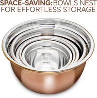 18 Piece Mixing Bowls Set with Airtight Lids, Stainless Steel Bowl Organizers, Food Storage Containers, Meal Prep, Nesting Salad Bowls for Cooking, Baking, Kitchen Use, Copper