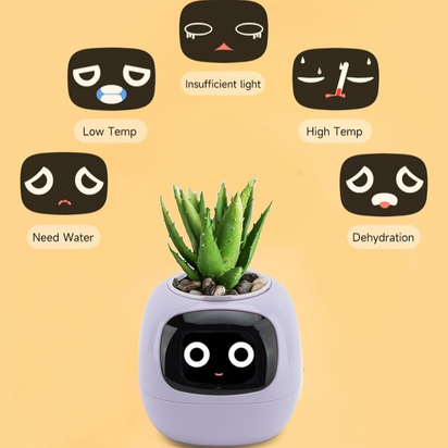 Smart Flowerpots with 49 Expressions, AI Smart Pet Planter, Gifts for Plant Lovers,Smart Planter,7 Inbuilt Sensors, Smart Plant Pot for Indoor Decoration (Purple)