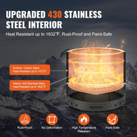 15 Inch Smokeless Fire Pit Stove Bonfire, Wood Burning Fireplaces with Removable Ash Pan, SUS430 Stainless Steel Inner Portable Outdoor Firepit, Ideal for Outdoor Patio Camping High 12.6 Inch