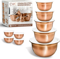18 Piece Mixing Bowls Set with Airtight Lids, Stainless Steel Bowl Organizers, Food Storage Containers, Meal Prep, Nesting Salad Bowls for Cooking, Baking, Kitchen Use, Copper