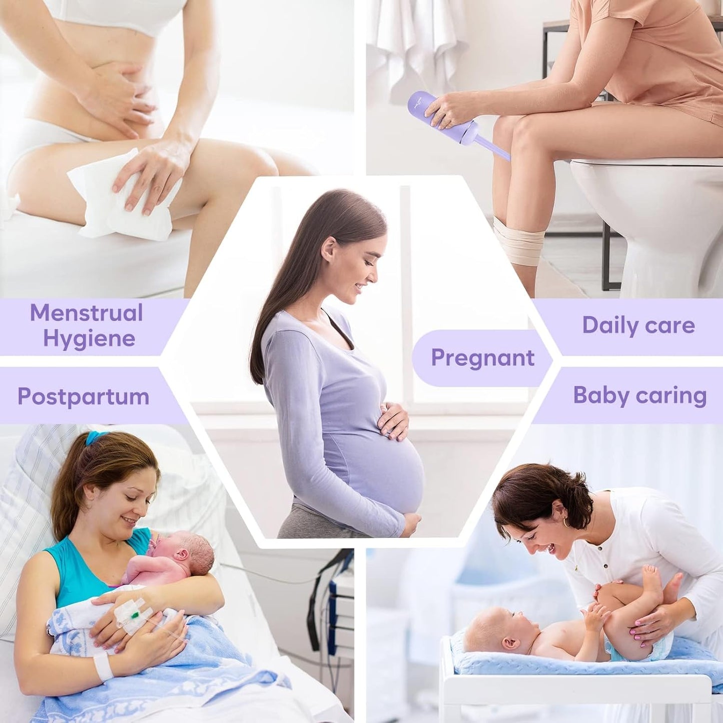 Portable Peri Bottle for Postpartum & Perineal Care: Handheld Bidet Perfect for Personal Hygiene Cleaning & Travel Friendly | 380Ml Leakproof & Convenient Design | Bpa-Free | EPB-01 Purple