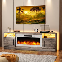 Fireplace TV Stand Entertainment Center with 36" Fireplace, 70" Wooden TV Stand for Tvs up to 80", Media TV Console with High Gloss Storage Cabinet and 16 Colors LED Lights (Black)