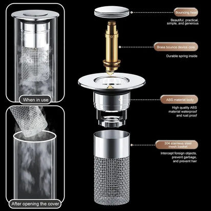 A smart drain filter that catches hair and valuables while keeping your drain clog-free.
