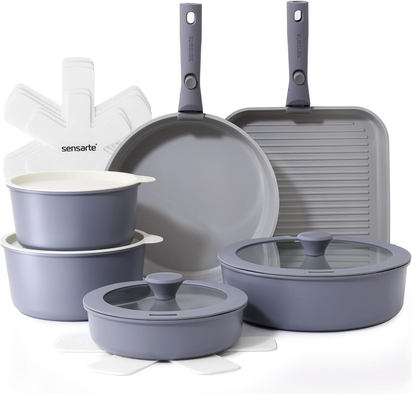 17 Piece Pots and Pans Set, Nonstick Detachable Handle Cookware Set, Induction Kitchen Cookware Set with Removable Handle, Healthy Non Stick for RV, Dishwasher ＆ Oven Safe, PFOA Free (Black)