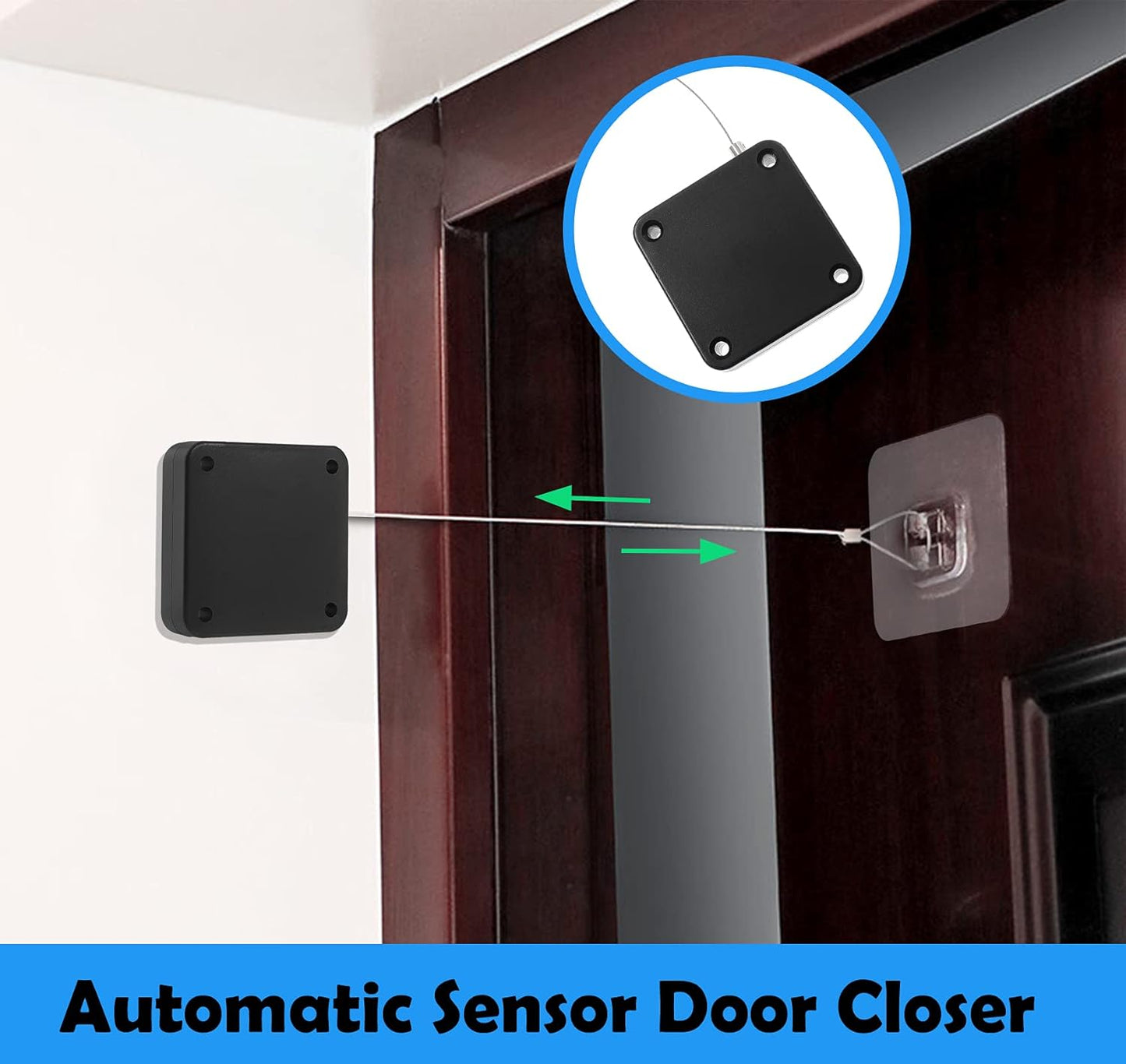 800G Set of 2 Punch-Free Automatic Sensor Door Closer, Multifunctional Drawstring Auto Door Closer for Residential Commercial Bedroom Room Storm (2 Pcs Black)