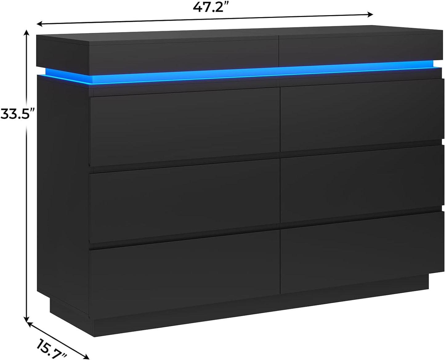 Modern 6 Drawer Dresser with Sliding Desktop, Wide Chest of Drawers with Charging Station & LED Lights, Large Storage Tower Clothes Organizer, Black Dresser for Bedroom