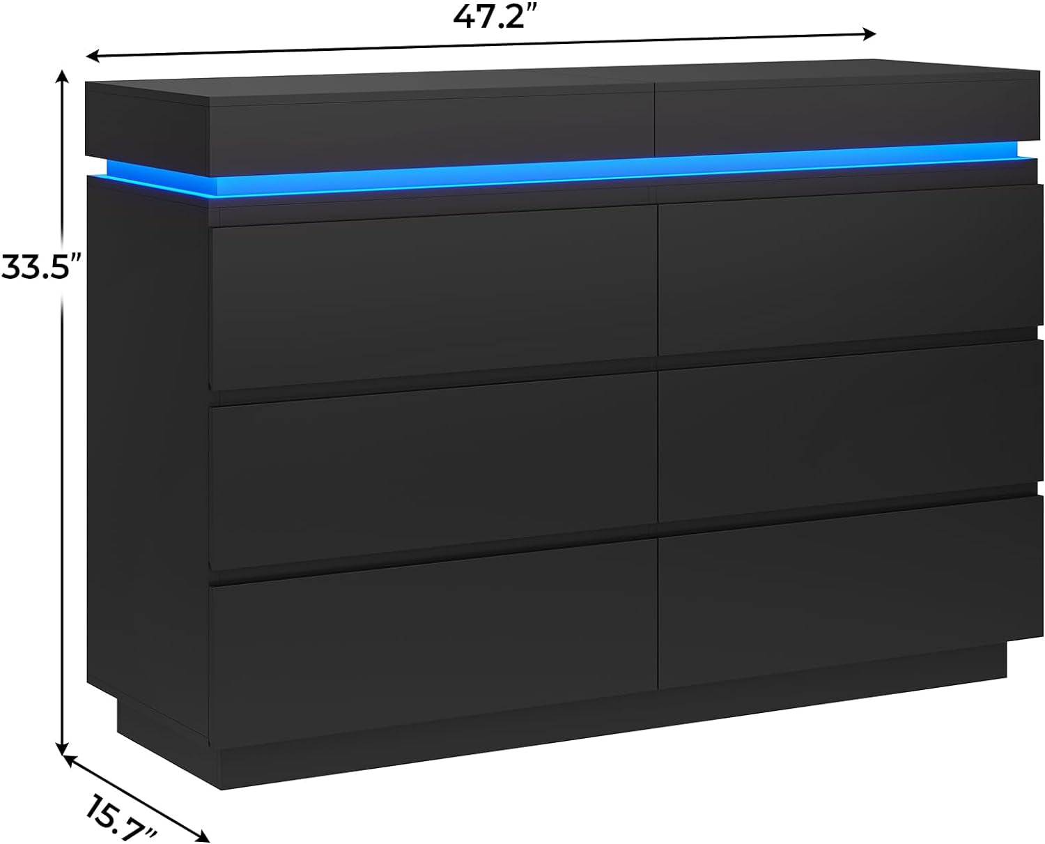 Modern 6 Drawer Dresser with Sliding Desktop, Wide Chest of Drawers with Charging Station & LED Lights, Large Storage Tower Clothes Organizer, Black Dresser for Bedroom